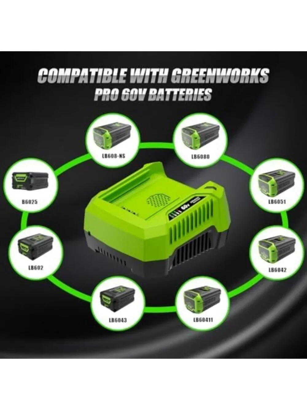 Fast 6A Replacement Charger for 60V Batteries, Compatible with Greenworks Pro